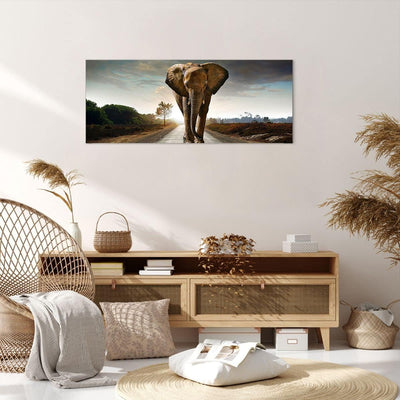 Wandbilder Dekoration Wohnzimmer Elefant Strasse Landschaft Panorama Bilder auf Leinwand 120x50cm Le