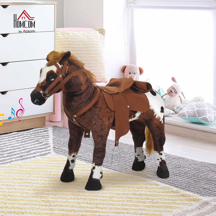 HOMCOM Reitpferd Spielpferd zum Reiten Stehpferd mit Sattel, Sound, Steigbügel Plüschpferd für Kinde