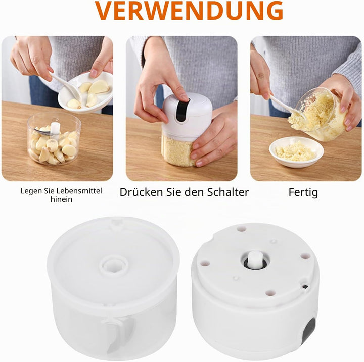 Zwiebel Zerkleinerer Elektrisch, 250ml Mini Zwiebelschneider Elektrisch Knoblauchschneider mit 3 Ede