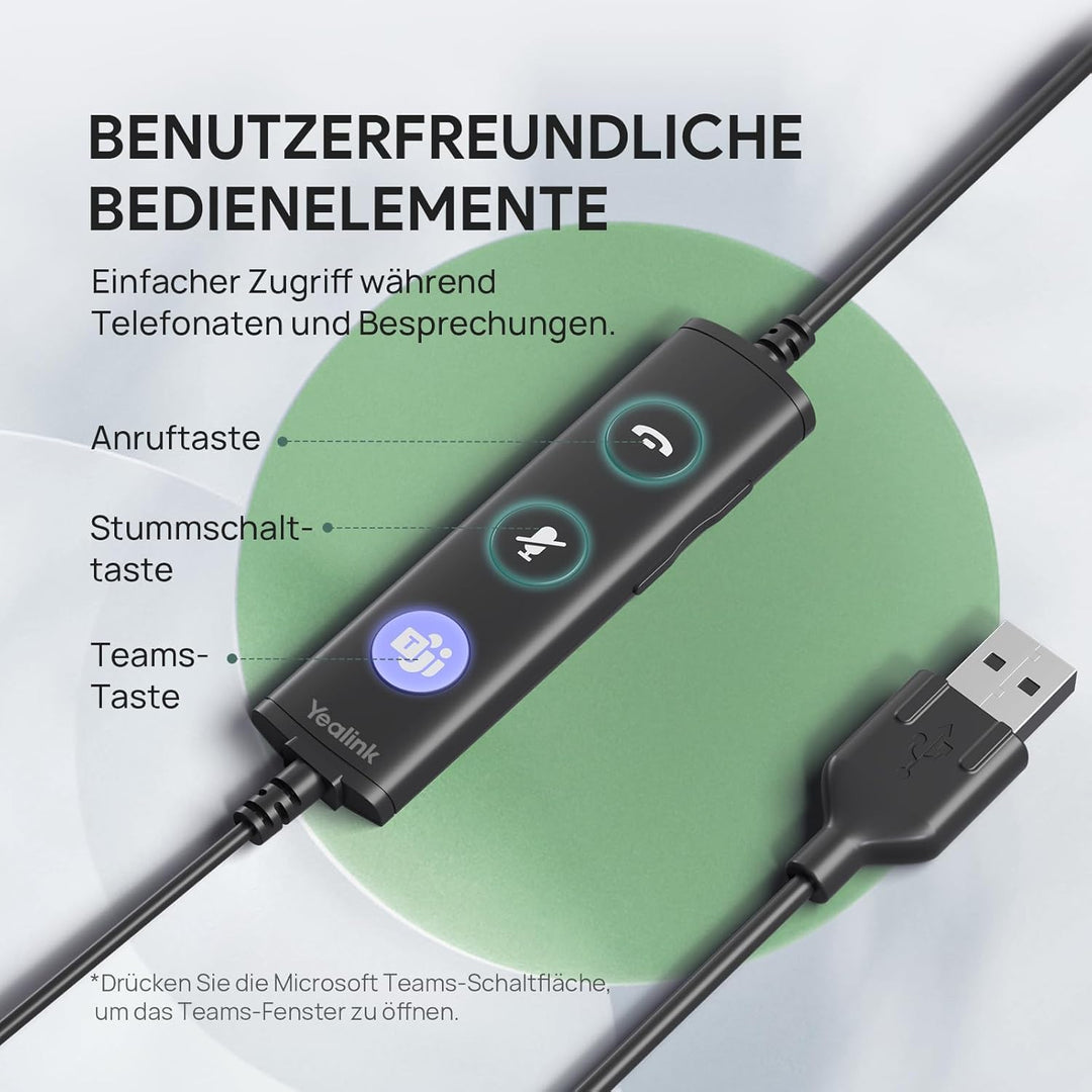 Yealink UH34 USB Stereo Headset mit Noise-Cancelling Mikrofon Kabelgebundenes PC Headset über USB-A