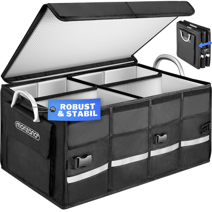 Monzana® Kofferraum Organizer Deckel 68L Isolierung Alu-Griffe Trennwände Wasserdicht Faltbar MDF Wä