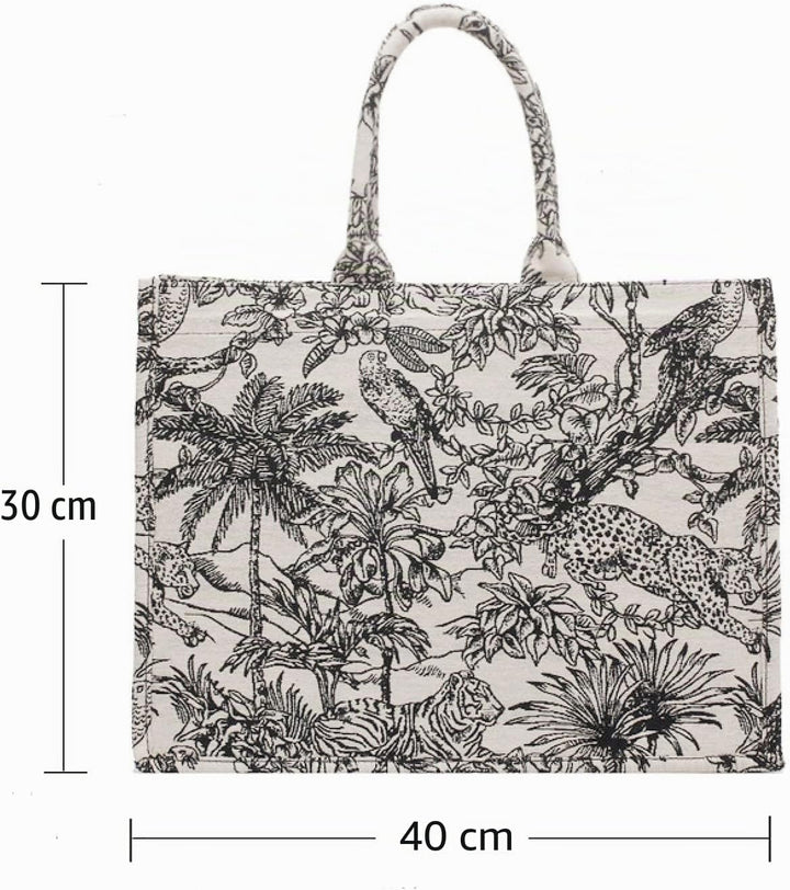 NCDUANSAN Grosse Kapazität Handtasche Leinen Baumwolle Blume Stickerei Retro Exquisite Doodle Mode E