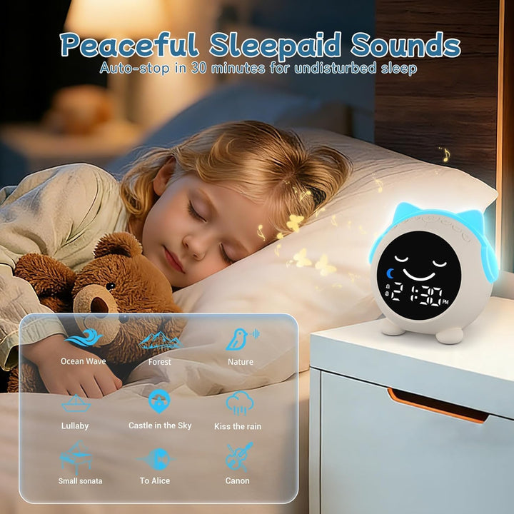 Kleinkinder-Schlaf-Trainings-Uhr, Wecker für Kinder, Bluetooth-Musik-Player & Digitaluhr, Schlaf-Sou