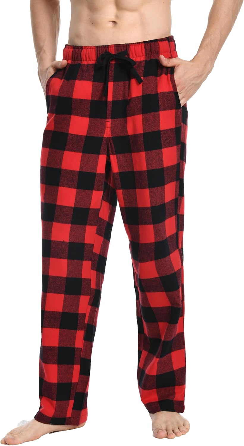 Nutria Herren Pyjamahose aus Flanell, 100% Baumwolle Kariert Weiche Schlafanzughose Warm Loungehose
