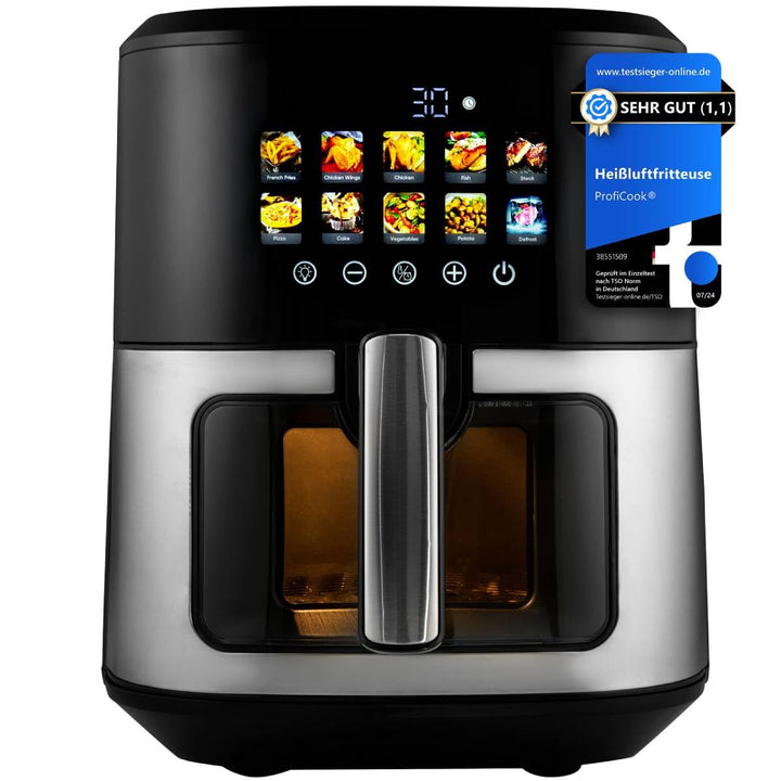 ProfiCook® Heissluftfritteuse 6,5L | Zubereitung ohne Öl oder Fett | Airfryer mit Color-Display | He