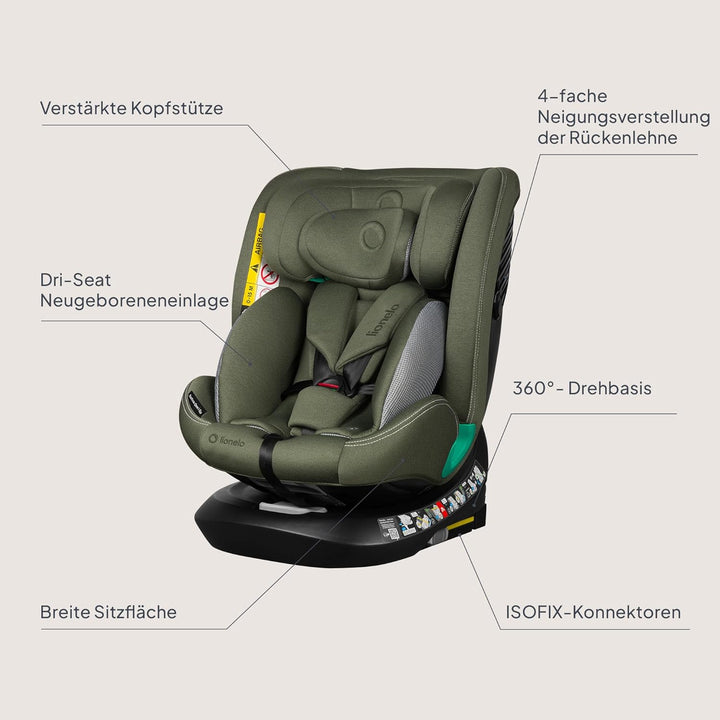 Lionelo Bastiaan i-Size One 360o drehbarer Autositz für Kinder von 40-150 cm, Montage in Fahrtrichtu