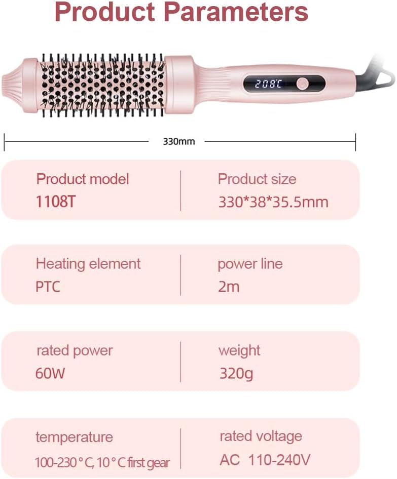 Thermal Brush Lockenbürste, 38 mm Thermobürste Keramik, Hot Brush Rundbürste mit Hitze, Wärmebürste
