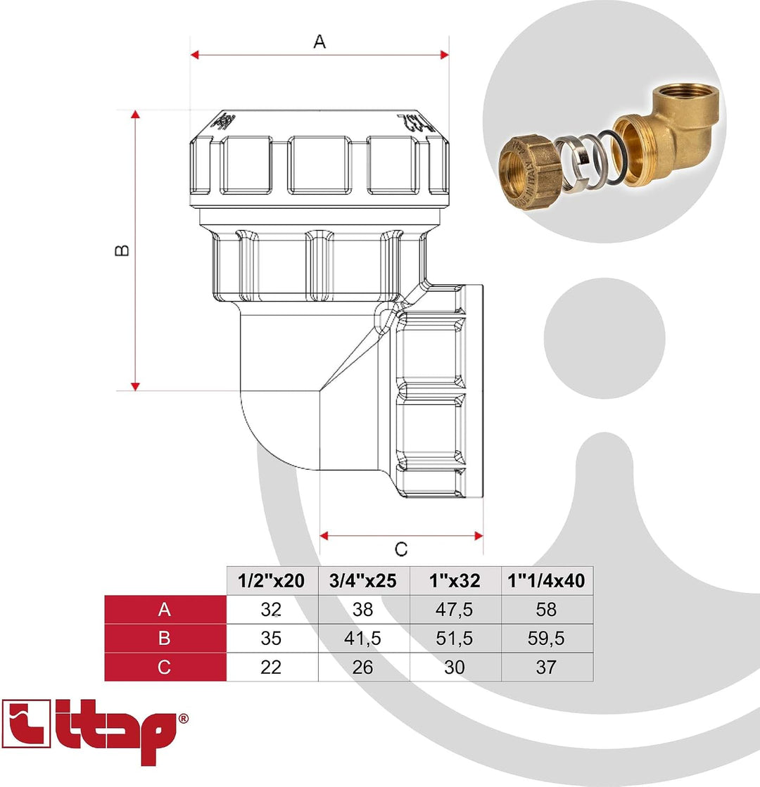 Unimet Messing Pe-Winkel Innengewinde 11/4