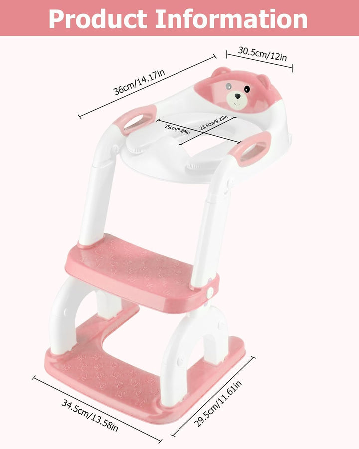 Toilettensitz Kinder mit Treppe,2in1 Höhenverstellbar Faltbarer Toilettensitz Kinder mit Gepolsterte