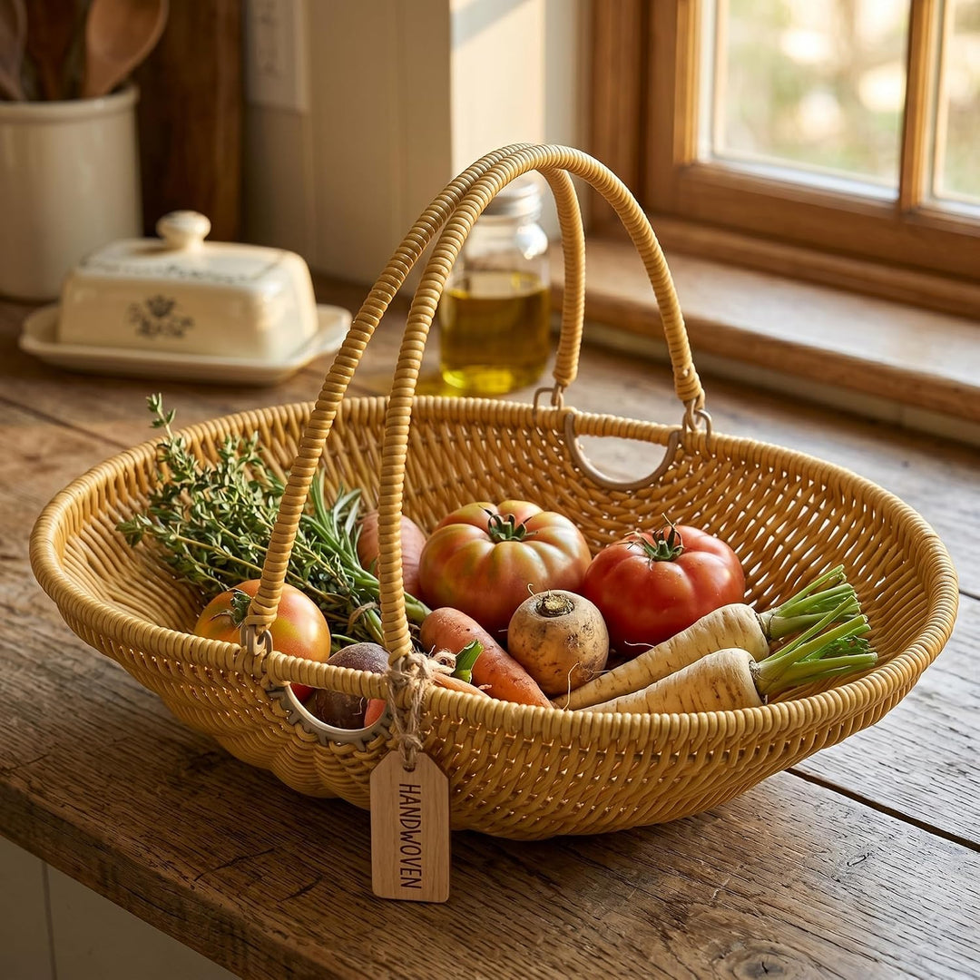 Gartenkörbe zum Sammeln von Gemüse Garten Erntekorb Erntekorb mit Griff Handgewebte Körbe zum Sammel