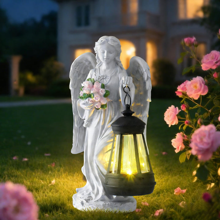 Solar Engel Gartenstatuen,Grablicht Outdoor-Deko,LED Fairy Engel Figur,Fairy Skulptur Deko Rasen,Gee