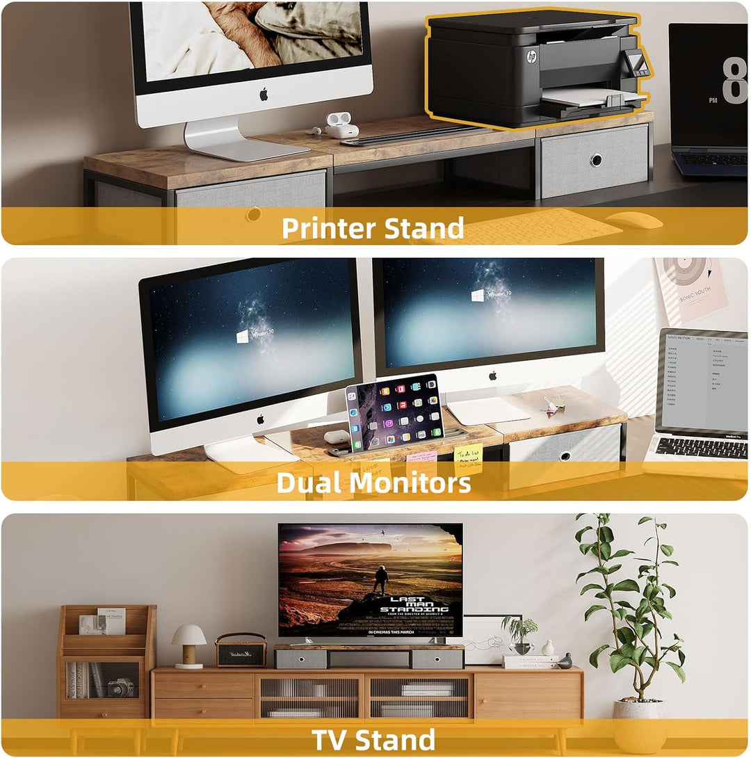 Dual Monitor Stand Riser mit 2 Schubladen - 100CM grosse Lagerung Computer Monitorständer für 2 Moni