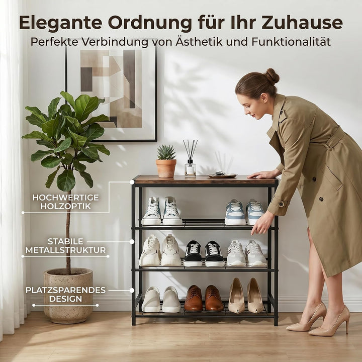 Schuhregal Schmal mit 4 Ebenen und Ablagefläche - Platzsparendes Metall Schuhregal für Flur &amp; Eingan