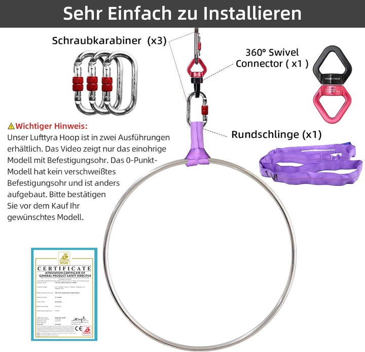 Aerial Hoop Set, Professional Aerial Lyra Hoop, 85cm/95cm/100cm 5 Grössen Edelstahl Single Point Aer
