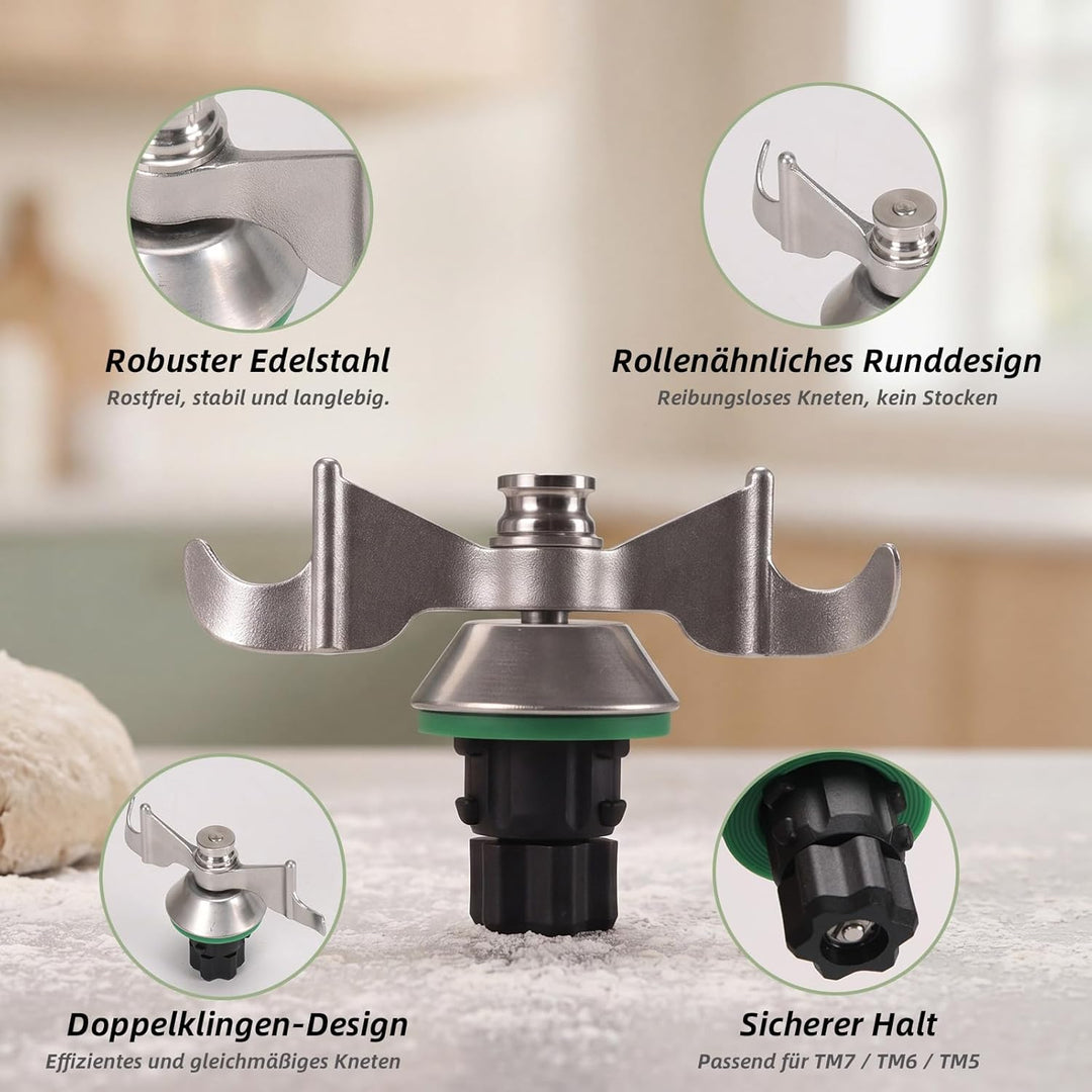EYMPEU Teigmesser für Thermomix TM7 TM6 TM5, Edelstahl Knetmesser Zubehör, Effizientes Kneten, Spülm