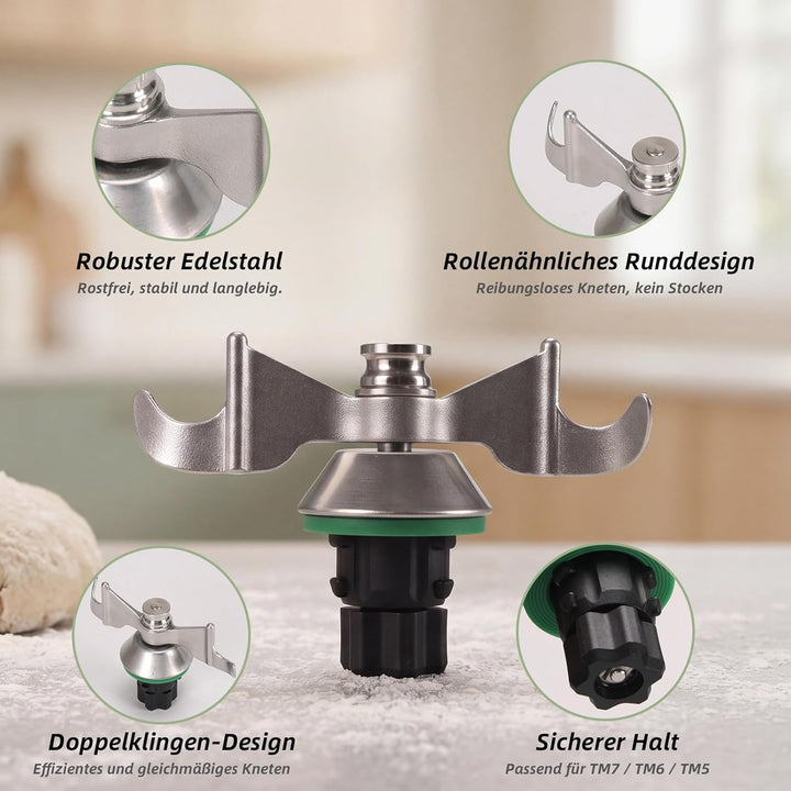 EYMPEU Teigmesser für Thermomix TM7 TM6 TM5, Edelstahl Knetmesser Zubehör, Effizientes Kneten, Spülm