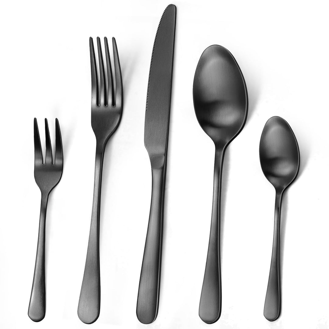 Besteck Set für 6 Personen,30 teilig Schwarz Mattiert Essbesteck Set,Besteckset inkl. Messer,Gabel,L