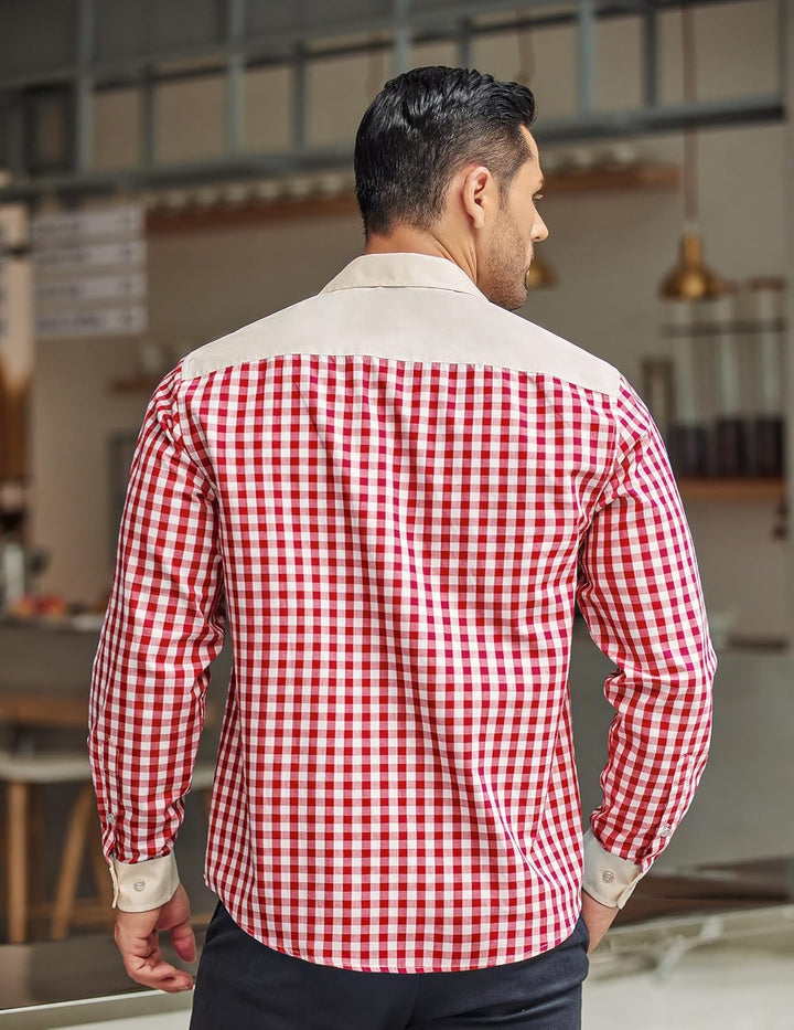 COOFANDY Hemd Herren Langarm Trachtenhemd Kariertes Oktoberfest Hemd Freizeithemd Karohemden Herrenh