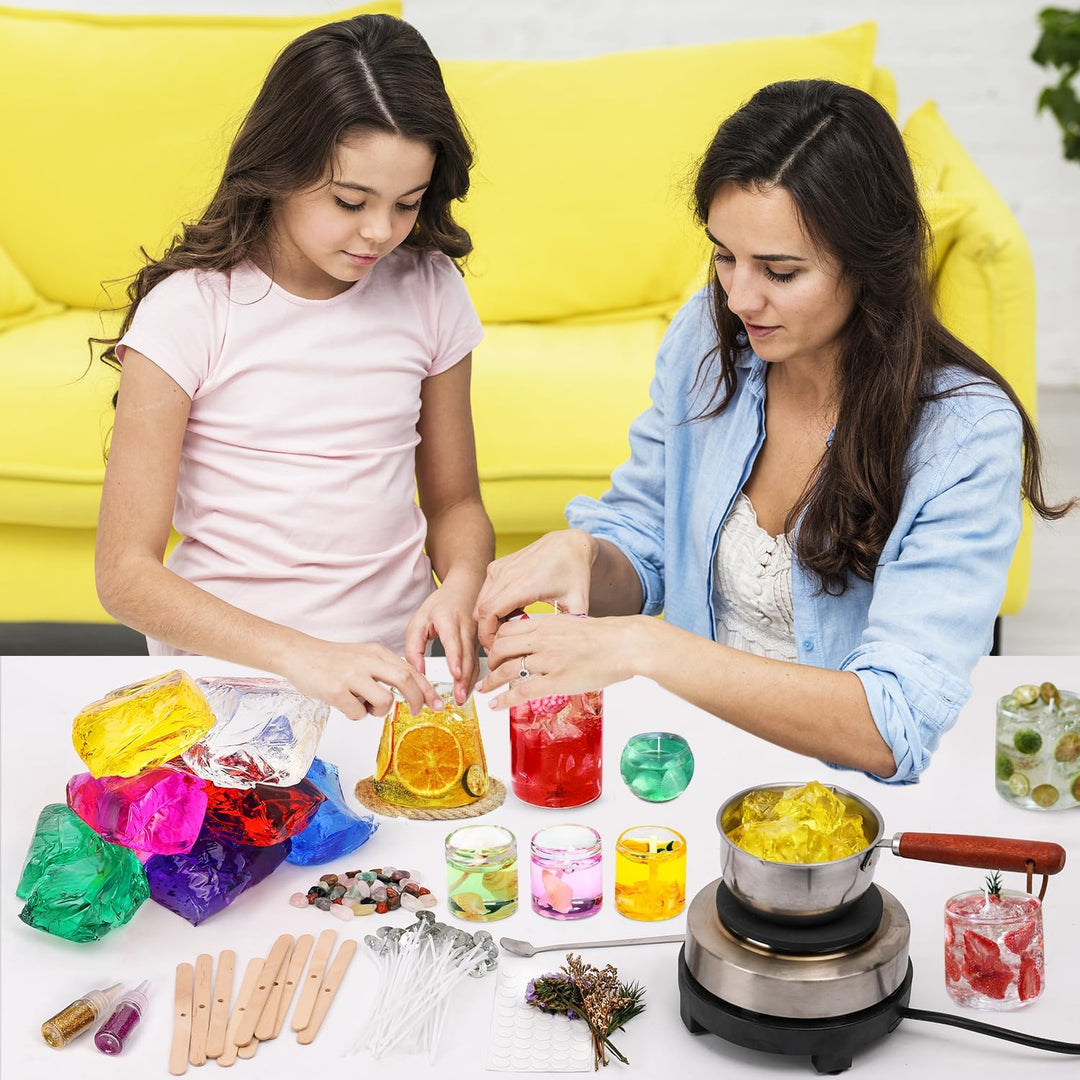 Gel Kerze Making Kit mit 4 Premium Clear Jelly Wachs, 50 Dochte & Aufkleber für Duftende Kerzen, Hom