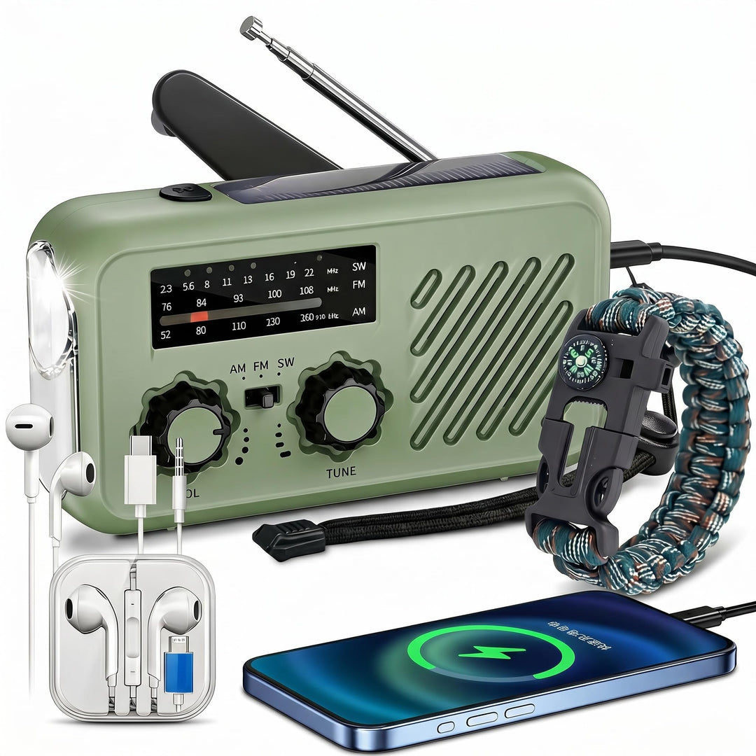 Notfall Radio, 3-Wege-Laden Emergency Radios,2000mAh Profi-Überlebensradio 3-Wege-Ladung (Solar/Hand