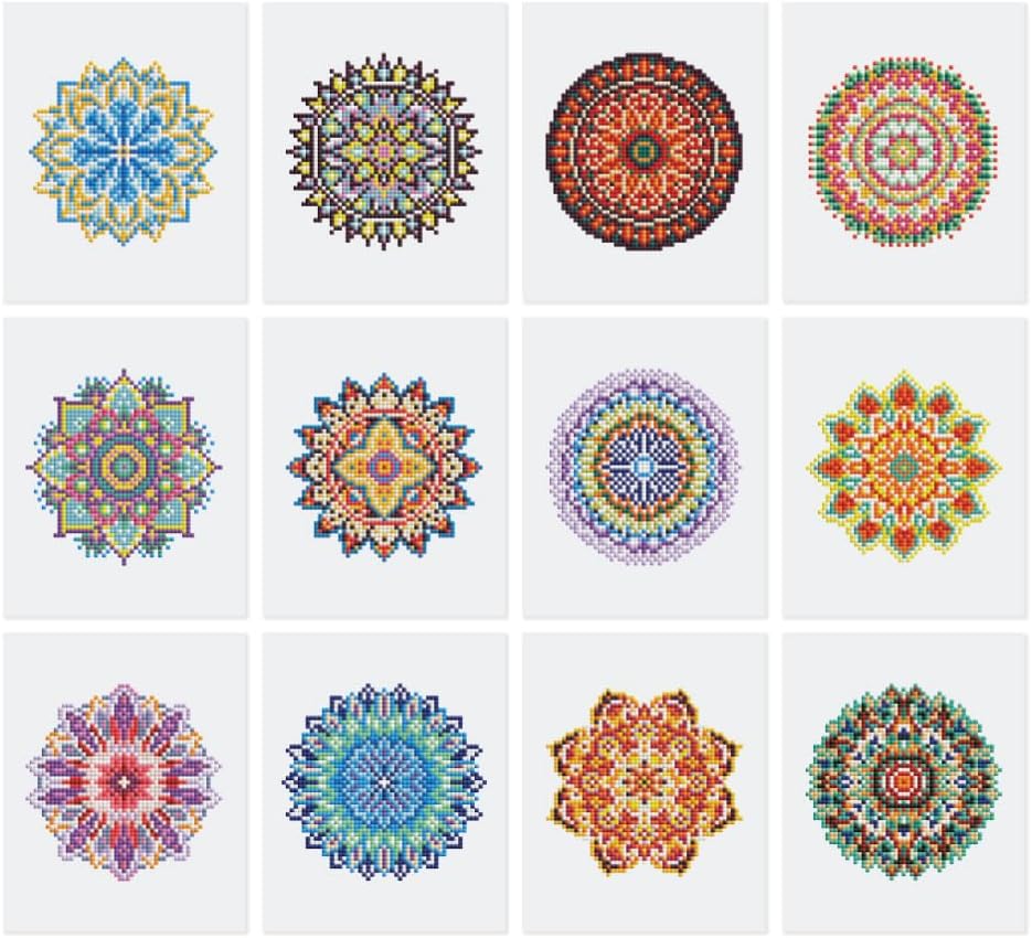 Figured'Art Mini Serie Diamond Painting Erwachsene - Mandala Kunst - Premium-Box mit 12 Stück 15x18