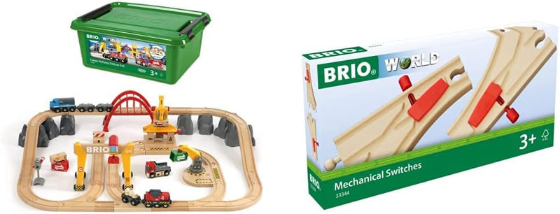 BRIO Bahn 33097 - Frachten Set Deluxe & Bahn 33344 - Mech. Weichenpaar (L1/M1) Bundle mit Mech. Weic