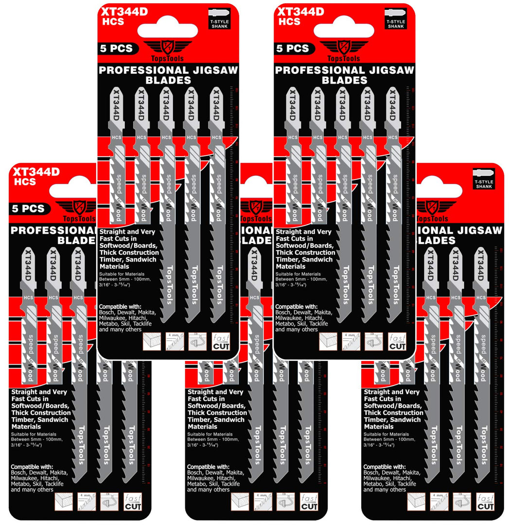 25 x TopsTools JSTTX344D_5 XT344D 132mm lange Stichsägeblätter für saubere und schnelle Schnitte kom
