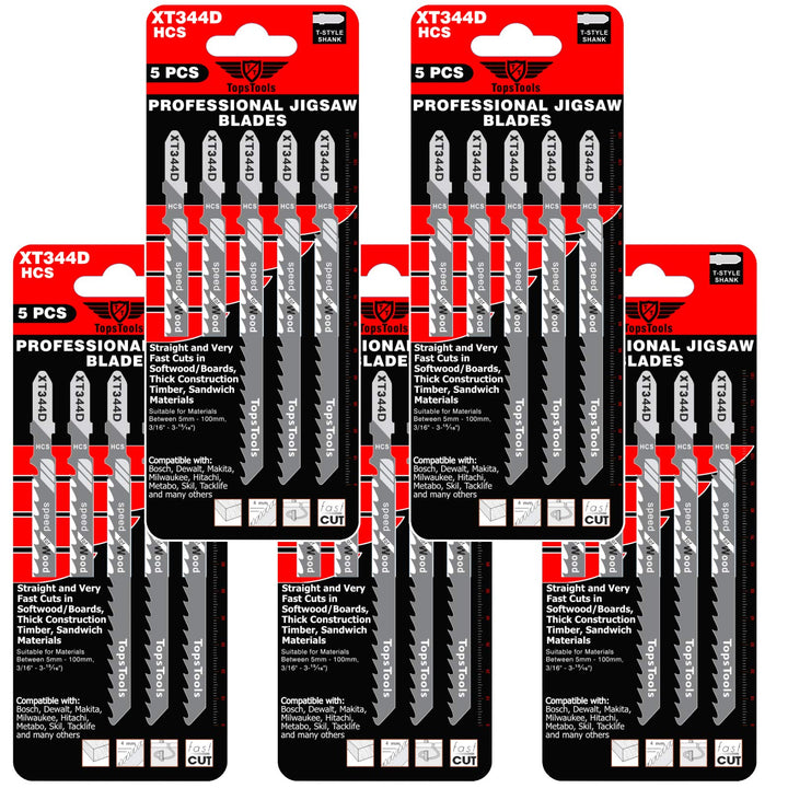 25 x TopsTools JSTTX344D_5 XT344D 132mm lange Stichsägeblätter für saubere und schnelle Schnitte kom