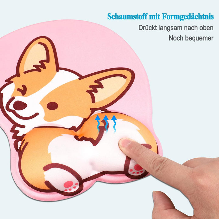 AOKSUNOVA 3D Mauspad mit Gelkissen Ergonomisches Mousepad mit Handauflage niedliche Corgi Motiv Hand