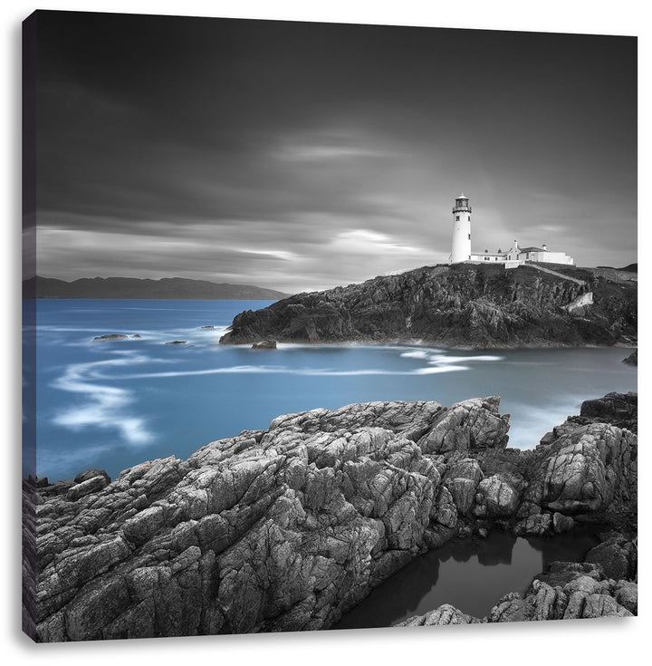 Pixxprint Leuchtturm an traumhaft Meer als Leinwandbild/Grösse: 70x70 cm/Wandbild/Kunstdruck/fertig