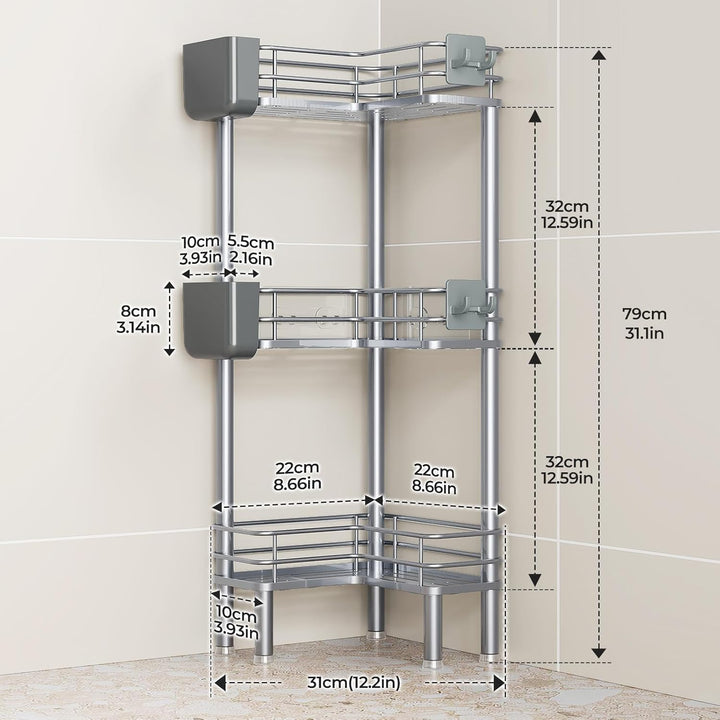 Orimade 3 Stück Duschregal Stehend,Ecke Duschablage Freistehende, Duschablage ohne Bohren für Badezi