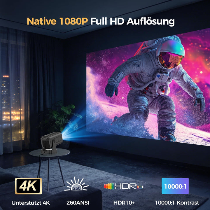 Alwtniet HY310 Mini Beamer 4K Unterstützt, 1080P Mini Projektor mit Autofokus &amp; Automatische Trapezk