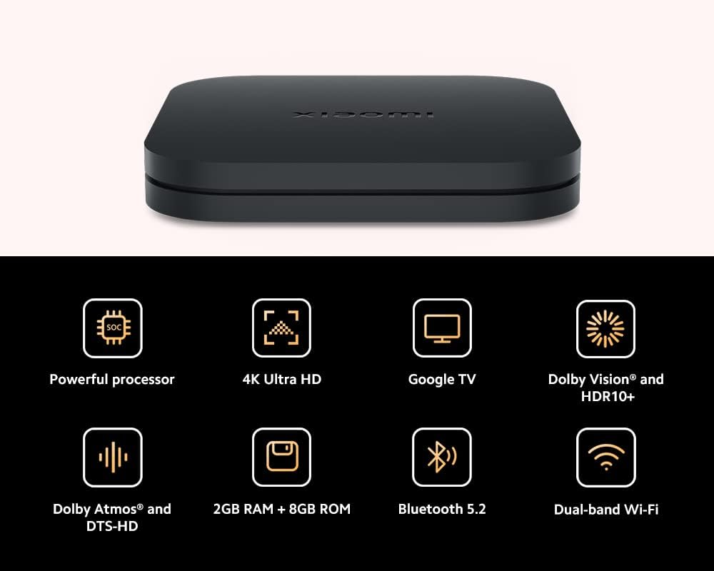 Xiaomi TV Box S 2nd Gen, 4K Ultra HD Streaming Media Player, 2GB RAM 8GB ROM Smart, Soporta Google T