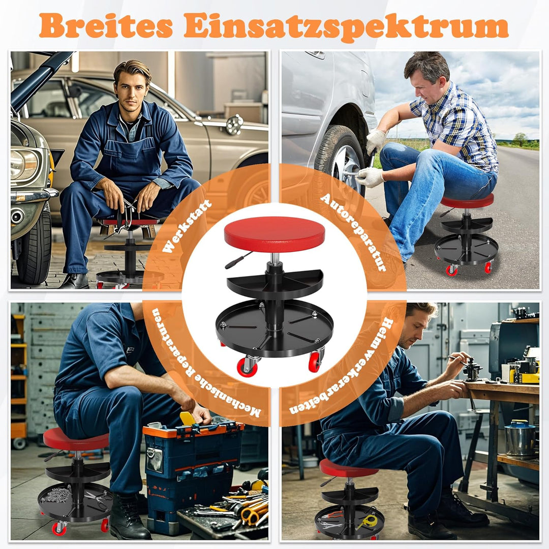 ACXIN Werkstatthocke Montagehocker mit Rollen Werkstattsitz mit Ablage Werkstattstuhl aus PP und Eis