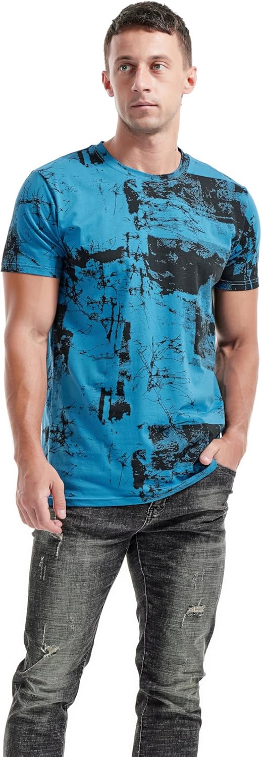 RONOMO Herren Mode Krawatte Dye T-Shirt Casual Print T-Shirt Graffiti T-Shirt S Fk Blau, S Fk Blau