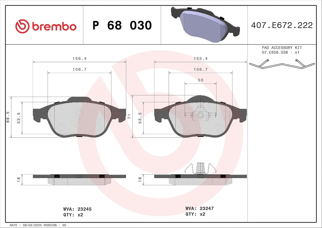 Brembo P 68 030 Bremsbelagsatz, Scheibenbremse - (4-teilig)