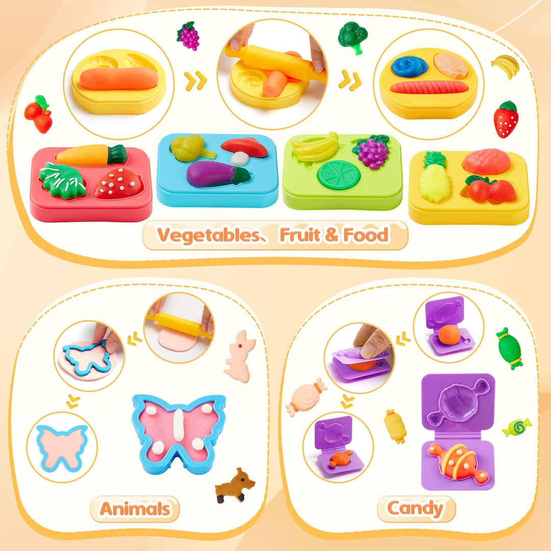 Knete Dough Set für Kinder, 60 Stück Knete Zubehör mit Hamburger Brater, Knetwerkzeug mit Accessoire