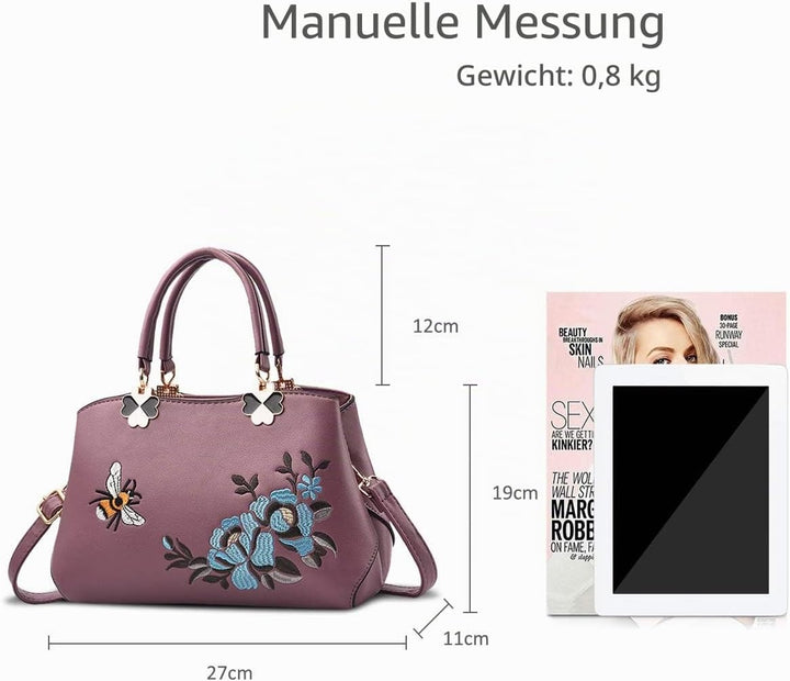 NICOLE&DORIS Handtaschen Damen Mode Schultertasche Geldbörse Retro Umhängetasche Frau Tote Stickerei