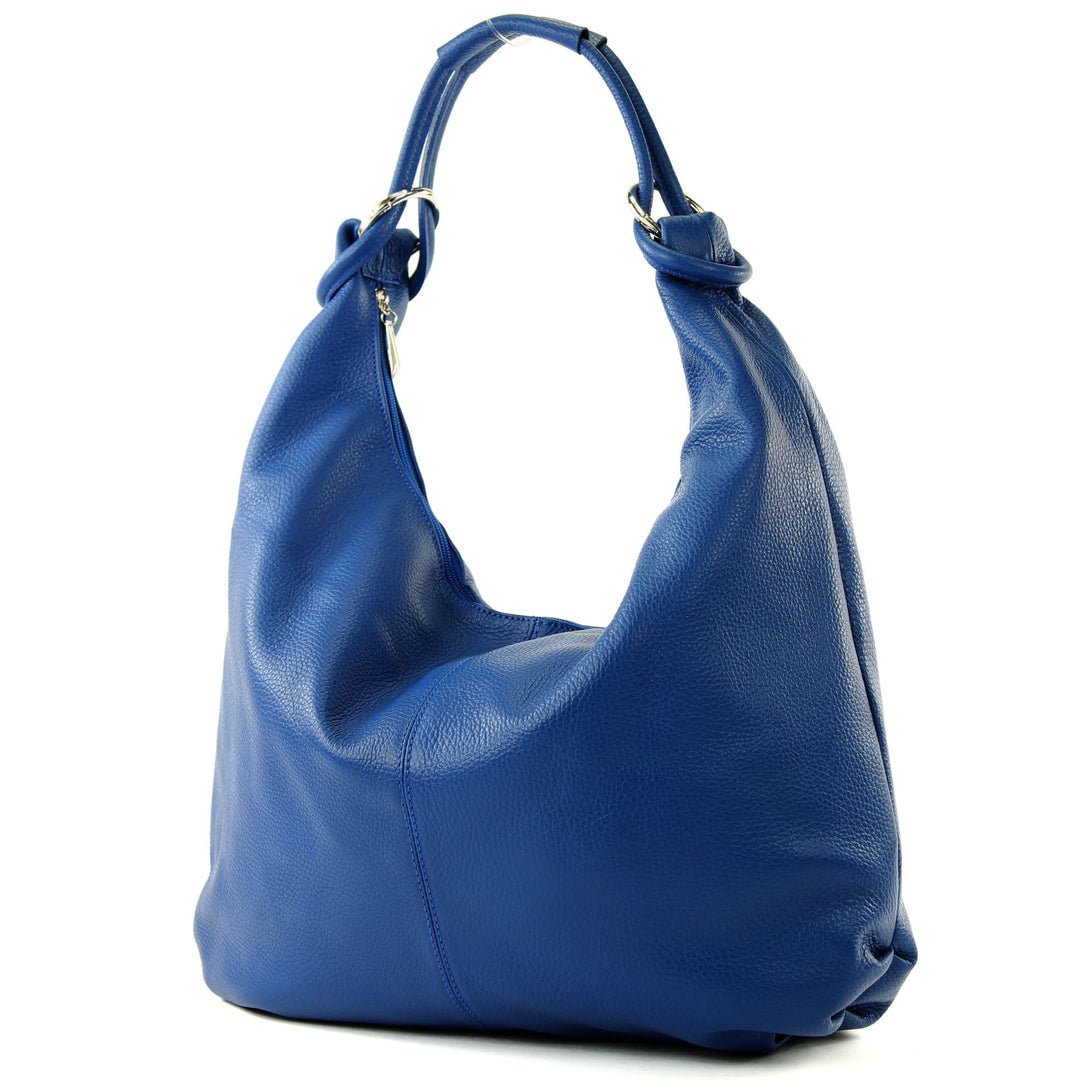 modamoda de 337 Damen Leder Schultertasche, 45x34x3 cm, Shopper Hobo Bag Gross, handmade in Italy Bl
