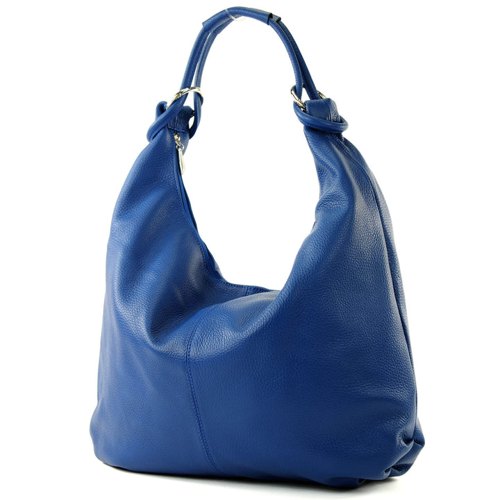 modamoda de 337 Damen Leder Schultertasche, 45x34x3 cm, Shopper Hobo Bag Gross, handmade in Italy Bl