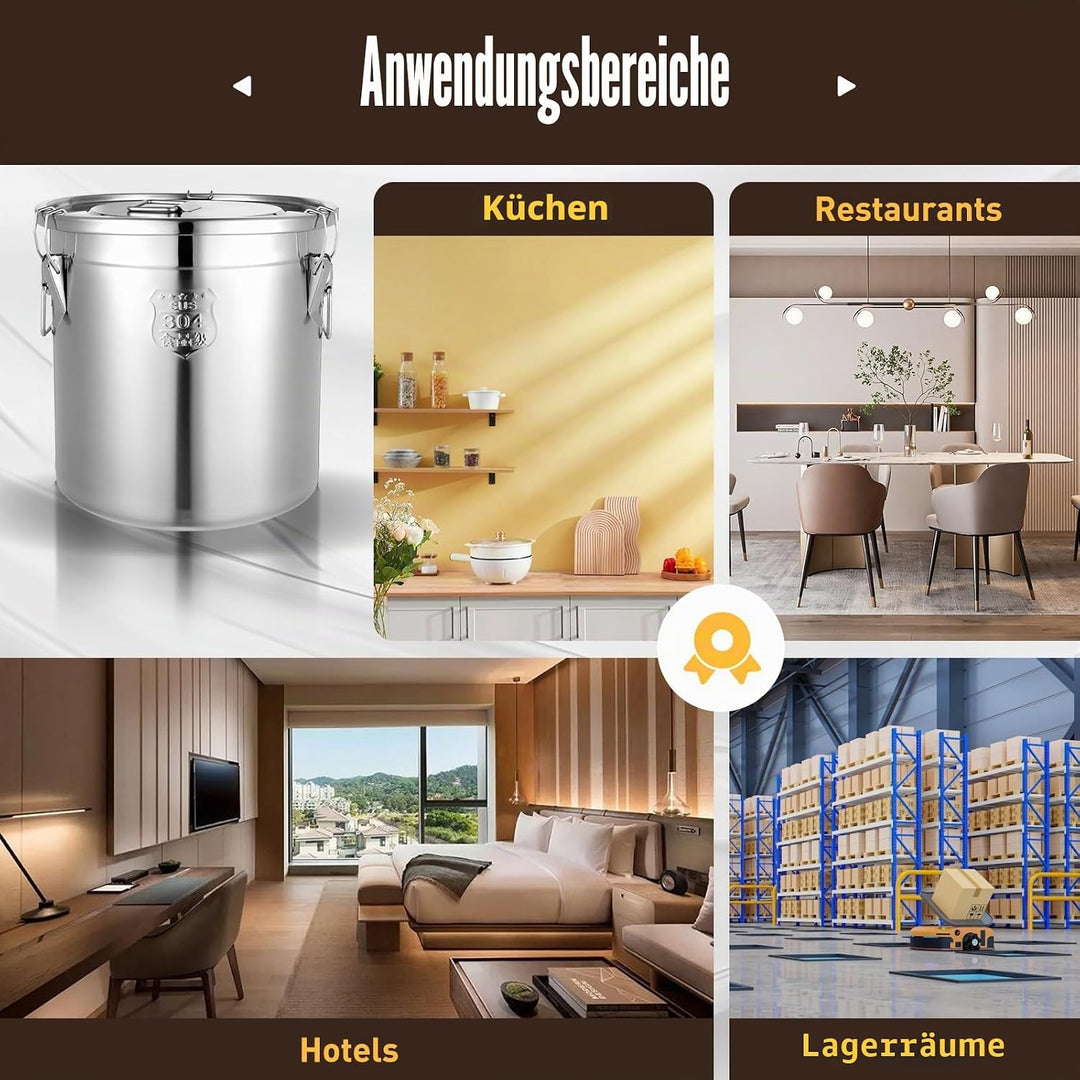 WSIKGHU Eimer mit Deckel Luftdichter Kanister Lebensmittel Edelstahl Küche Getreidebehälter 6L/12L/2