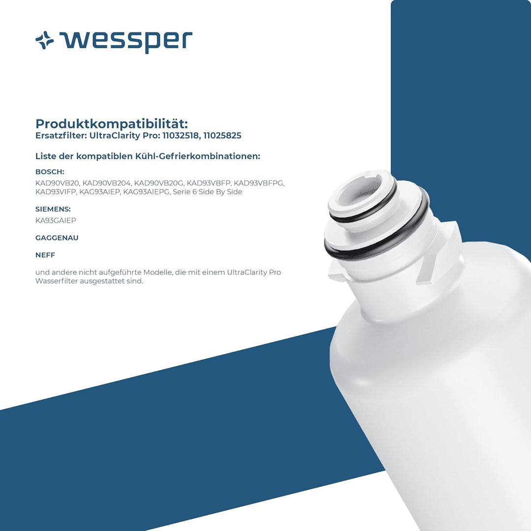 Wessper Wasserfilter für Kühlschrank, Ersatz Wasser Filter Ultra Clarity Pro 11032518, 11025825, Kom
