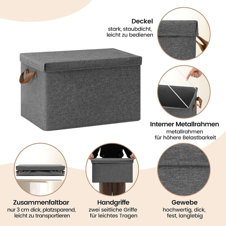 WOLTU Aufbewahrungsbox mit Deckel, 3er Set, Aufbewahrungskorb, Stoffbox, Organizer Box, Ordnungsbox,