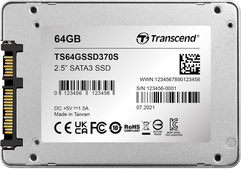 Transcend Highspeed 64GB interne 2.5” SSD (≠HDD) SATA III 6Gb/s, robust und schnell, für Aufrüstung