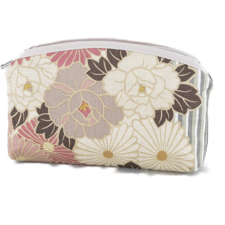[ NOREN ] Japanische Schmale Kosmetiktasche (RetroFlower - Rosa beige) Make Up Tasche Schminktasche