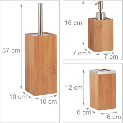 Relaxdays Bad Set, 6-teilig, Bambus, Seifenspender, Seifenhalter, Bürstenhalter, Zahnputzbecher, Abl