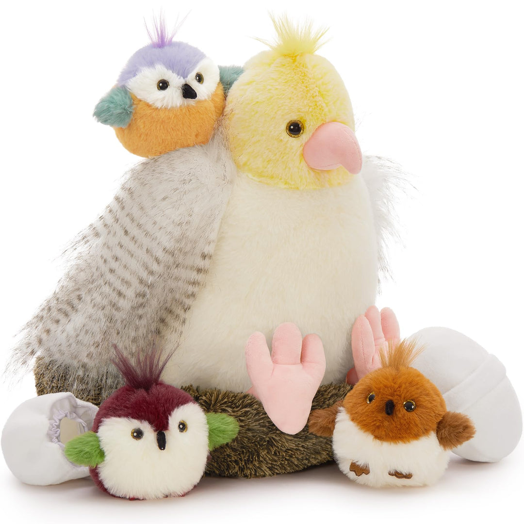 MorisMos weich Vogel Papagei Kuscheltier XXL mit 3 Babys, 35cm gross Vögel Papageien Plüschtier Stof