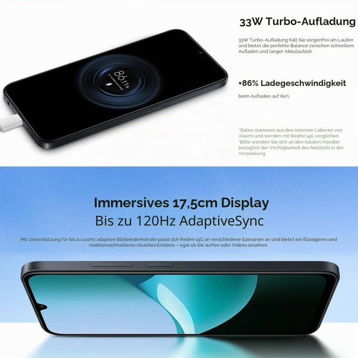 XIAOMI Redmi 15C 4G Smartphone, Schwarz, 4 GB + 128 GB, massiver Akku mit 6000 mAh (Typ), 6,9 Zoll D