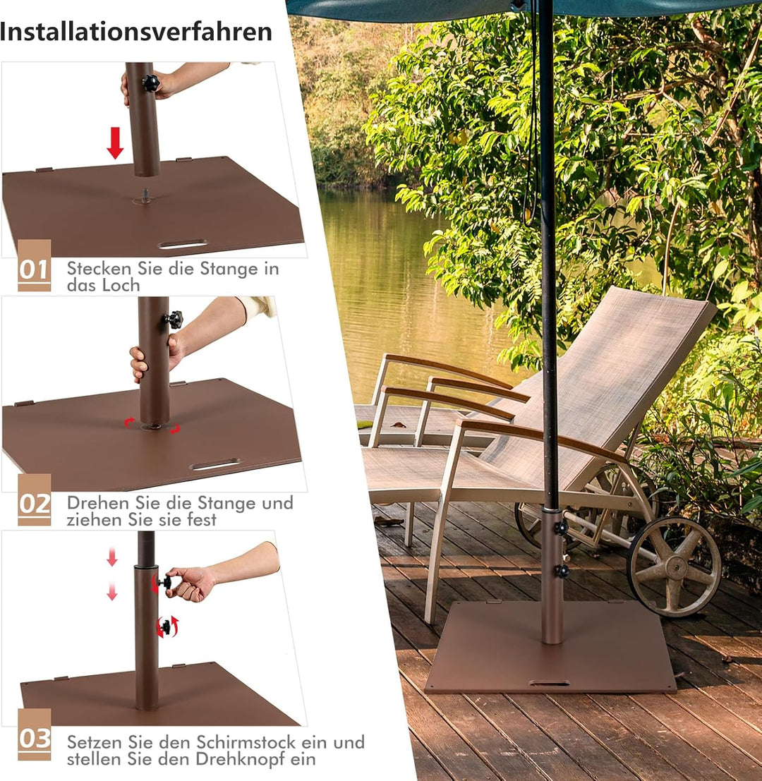 COSTWAY 21,5 kg Sonnenschirmständer, Schirmständer mit 2 integrierten Rädern & Tragegriff, quadratis