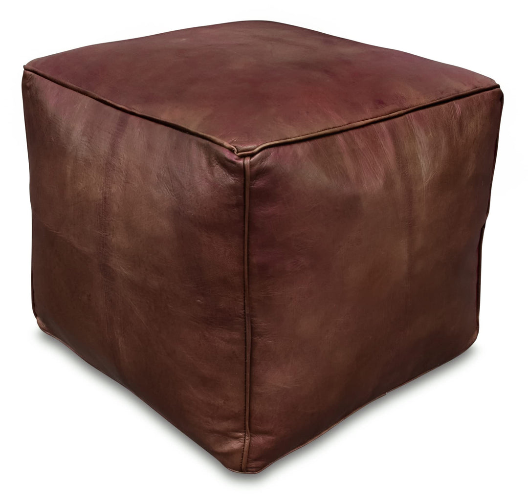 See the Good Quadratischer Leder Pouf - Handgefertigt - gefüllt geliefert - Ottoman, Sitzsack, Fussh